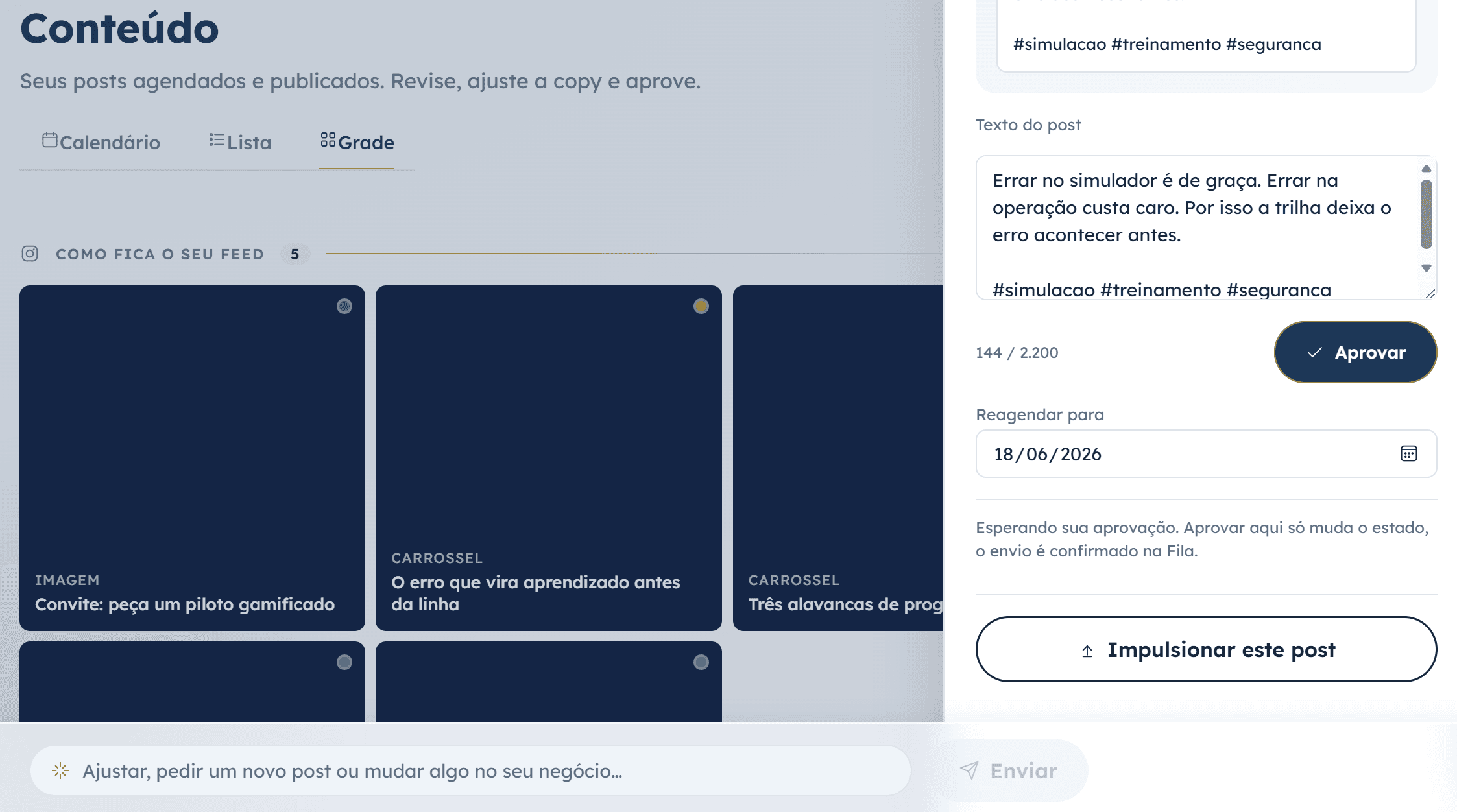 Desempenho dos posts publicados