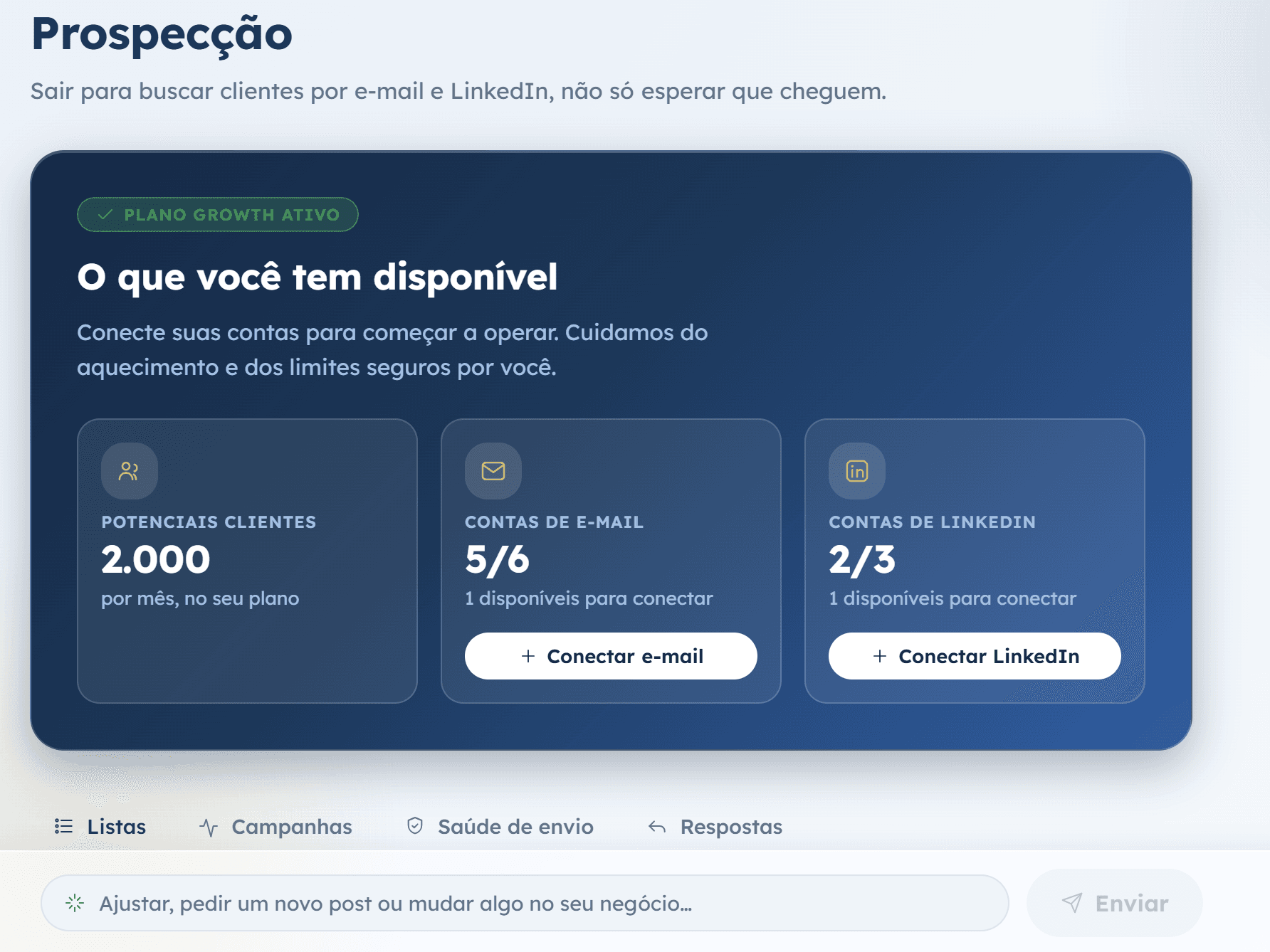 Painel de prospecção da plataforma