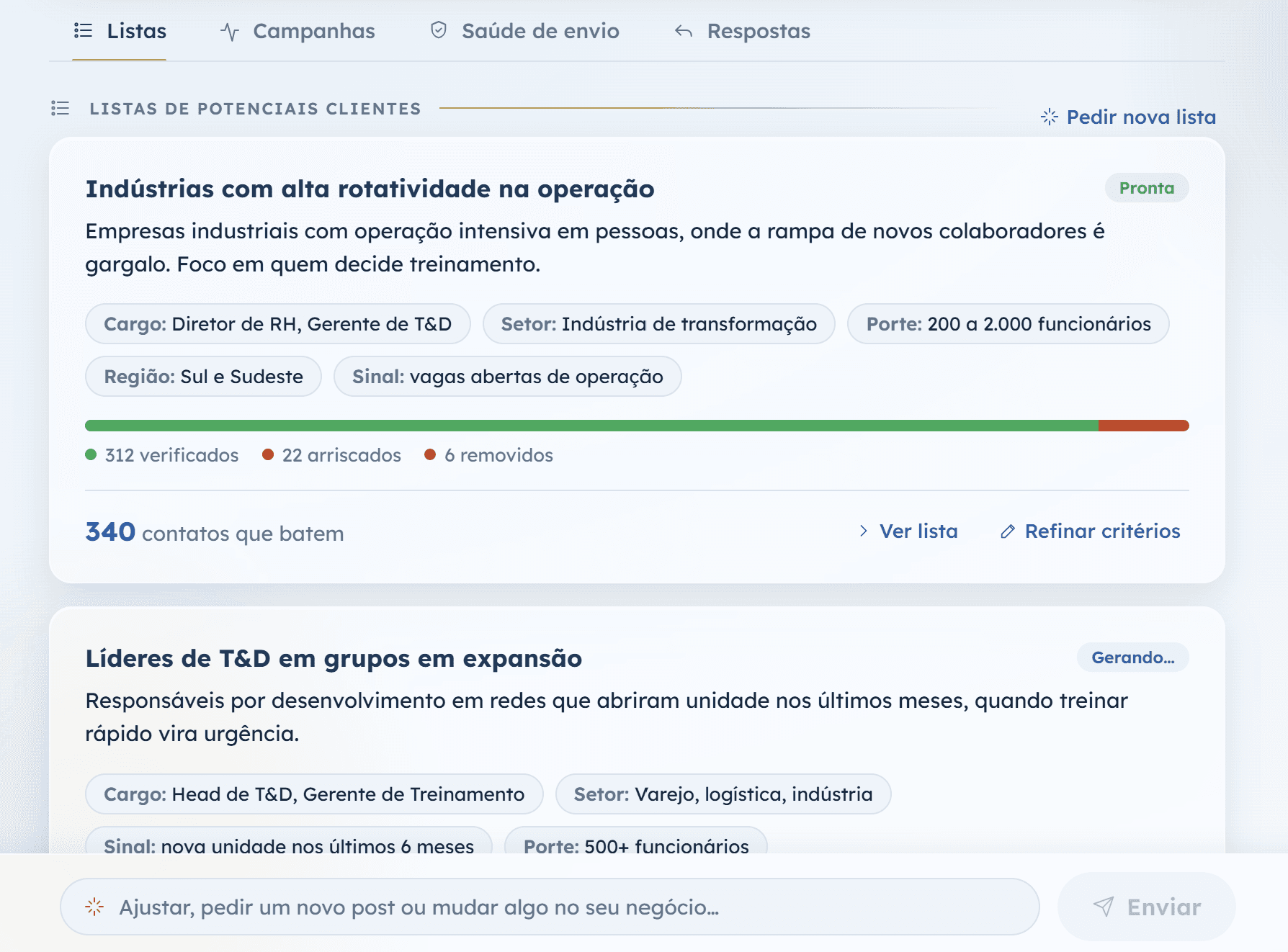 Lista de potenciais clientes